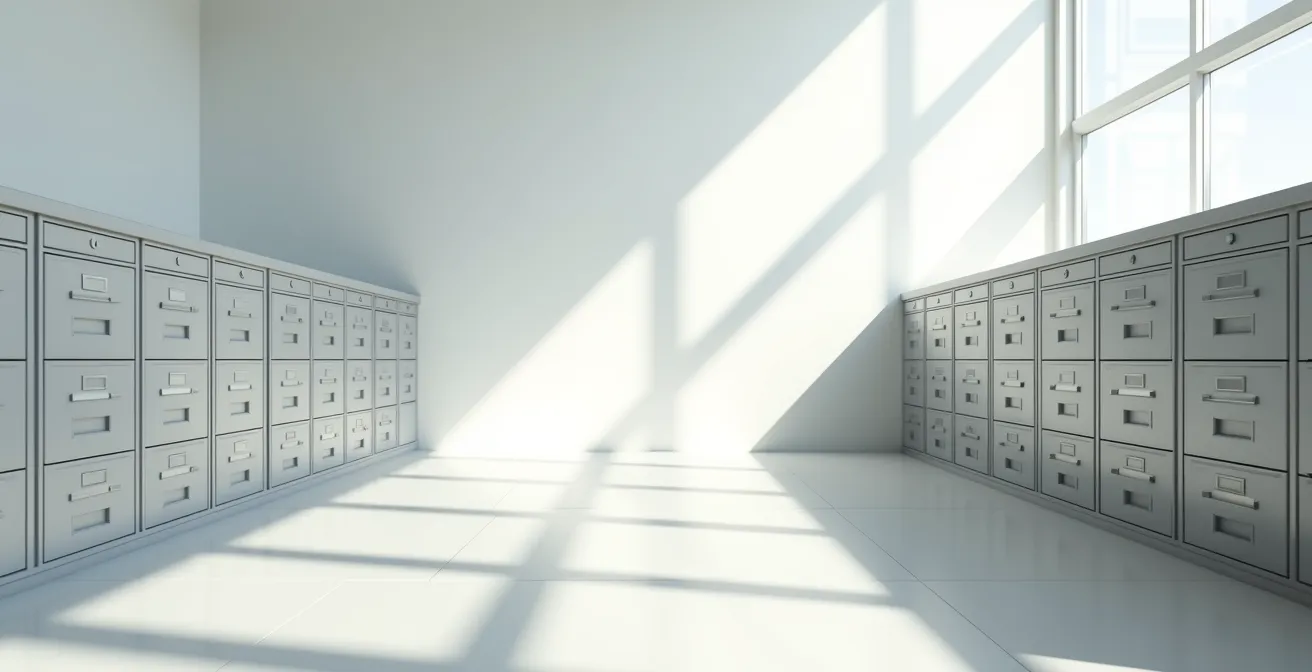 Vue architecturale d'un espace de travail moderne avec perspective sur l'organisation structurée